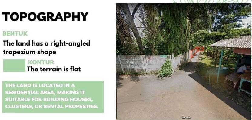 Topography: The land has a right-angled trapezium shape. Contour: The terrain is flat. The land is located in a residential area, making it suitable for building houses, clusters, or rental properties.